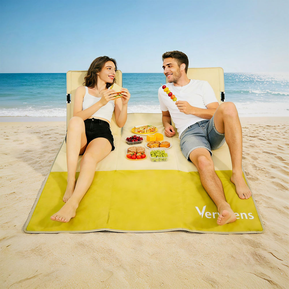 Verveens carry bag and lounge mat for portable beach setup.