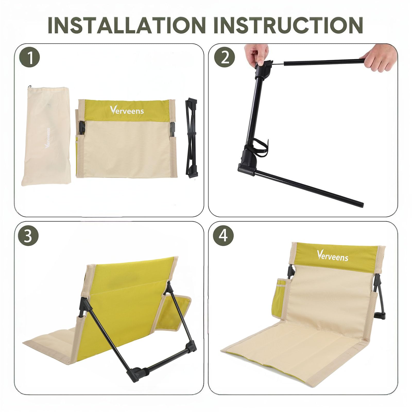 Verveens aluminum frame and 600D fabric ensure durable outdoor use.