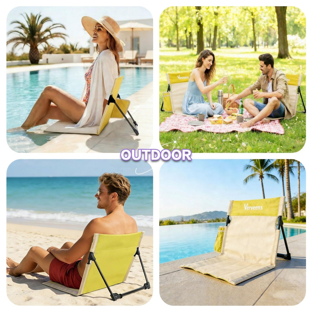 Verveens portable chair folds into a compact carry bag for trips.