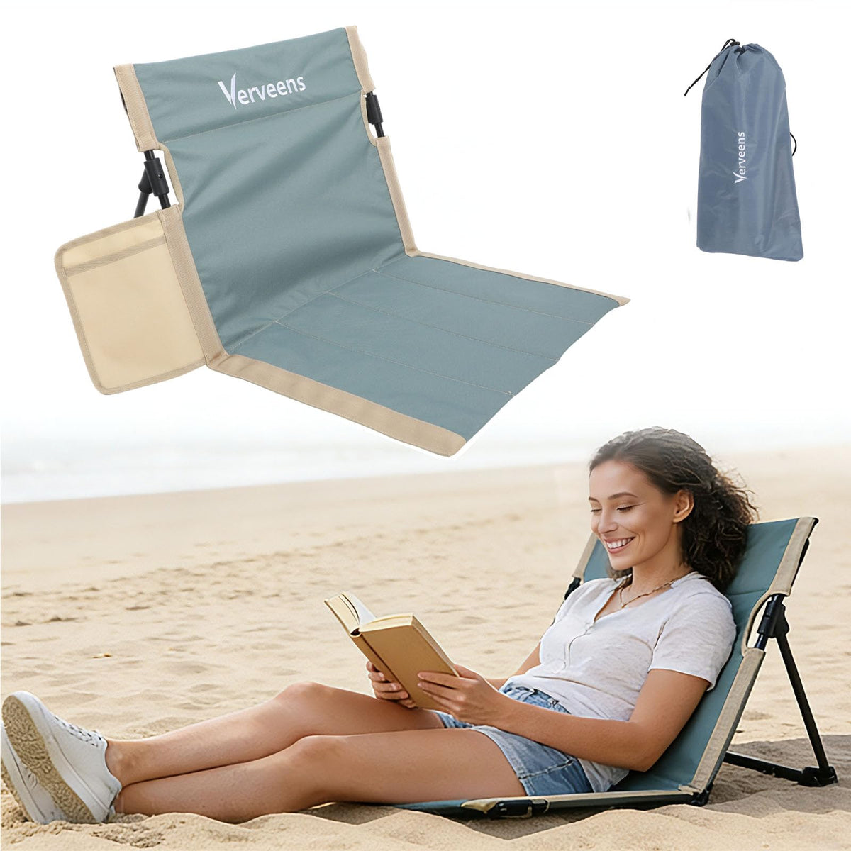Verveens extra-large foldable chair with cup holder for beach lounging and poolside rests