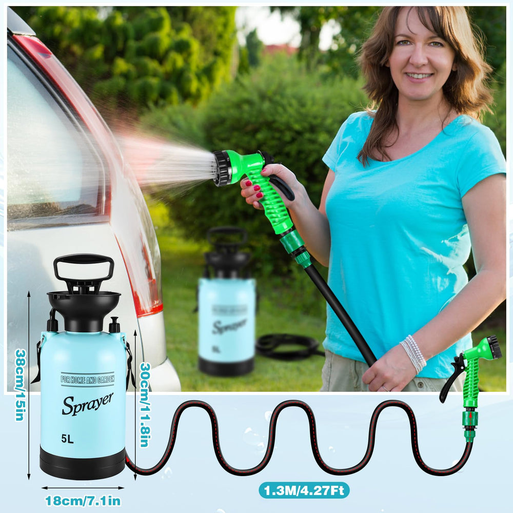 Vevitts portable shower strap image emphasizes hands-free carrying during outdoor trips