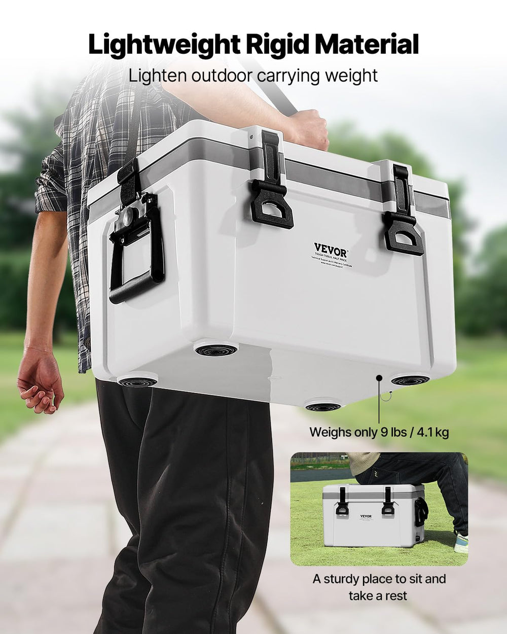 VEVOR 26QT cooler lid open reveals spacious interior and dividers