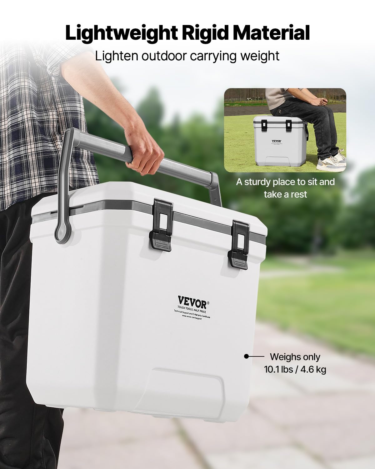VEVOR 38QT cooler ice-setup demonstrates practical cooling for extended outdoor use