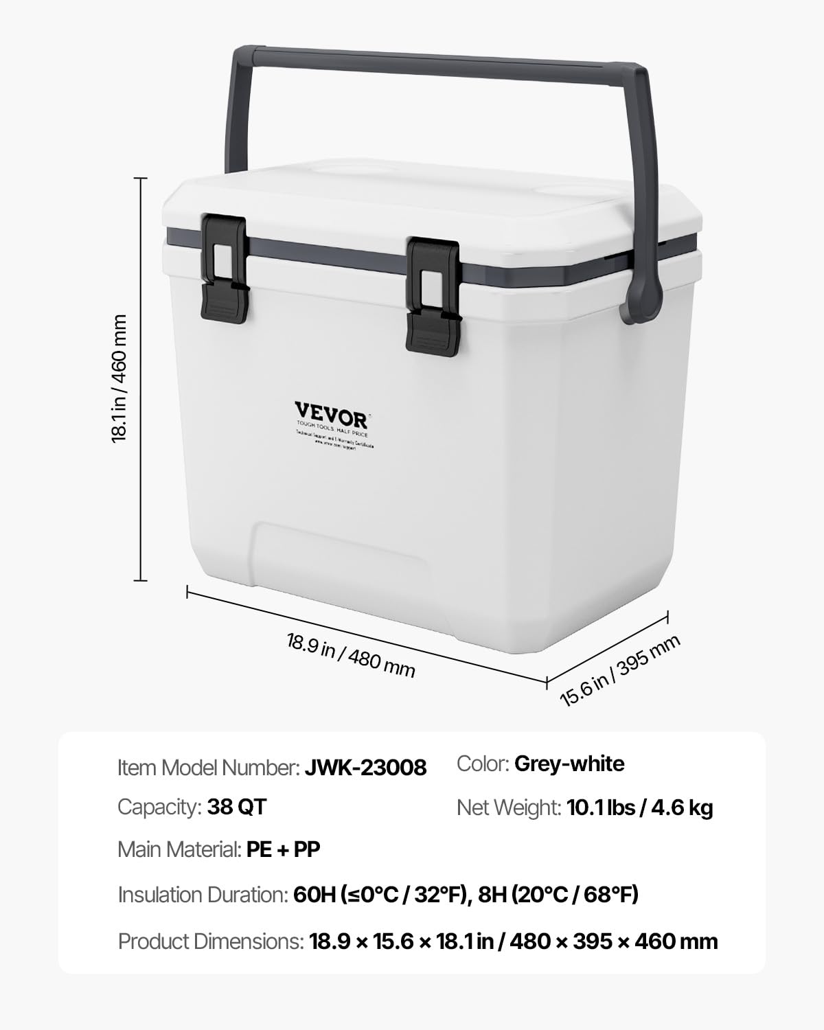 VEVOR 38QT cooler lightweight-design demonstrates easier carriage on journeys