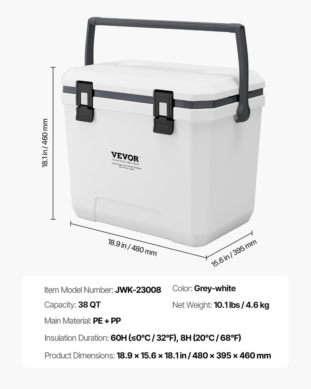 VEVOR 38QT cooler lightweight-design demonstrates easier carriage on journeys