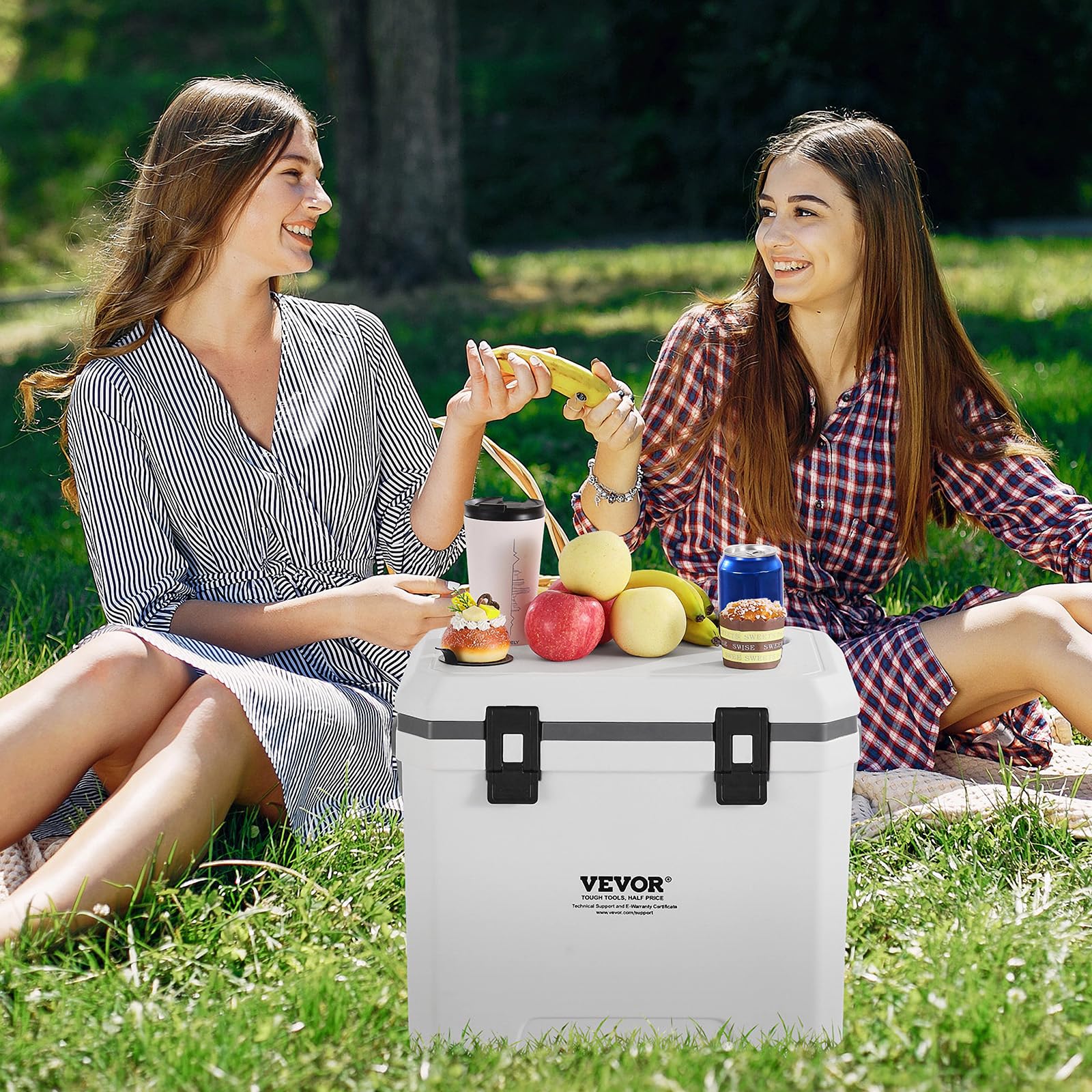 VEVOR 38QT cooler picnic-setup captures a family-friendly outdoor dining scene