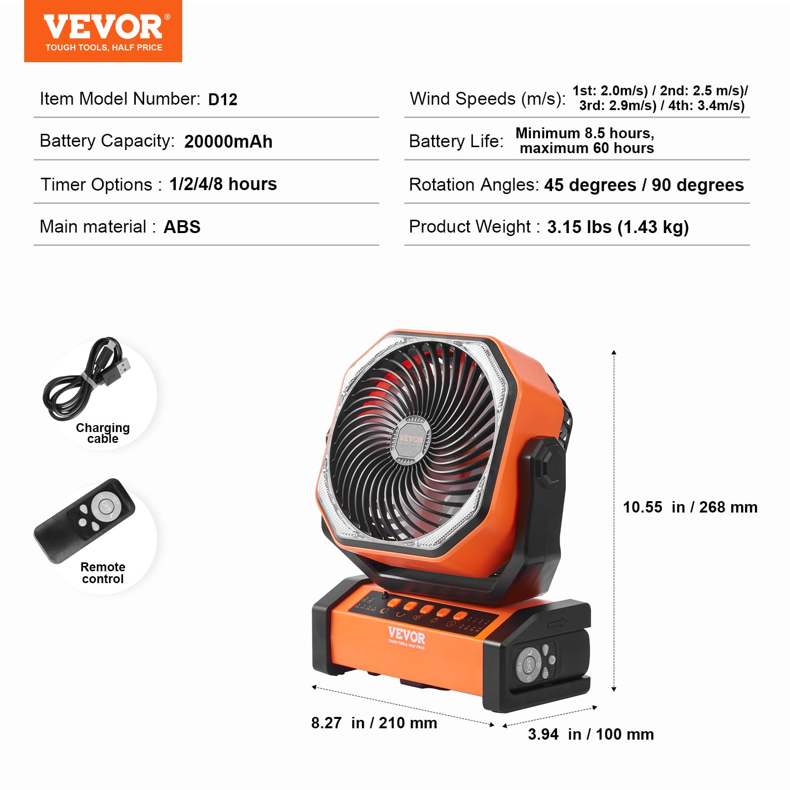 VEVOR four-speed settings tailor breeze to any preference.