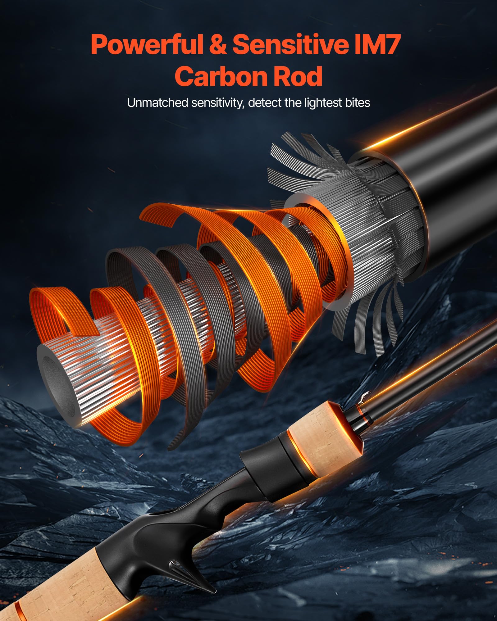 VEVOR reel with 6+1 ball bearings for smooth retrieval.