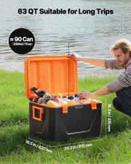 VEVOR 63QT cooler interior shows generous capacity for cans and bottles