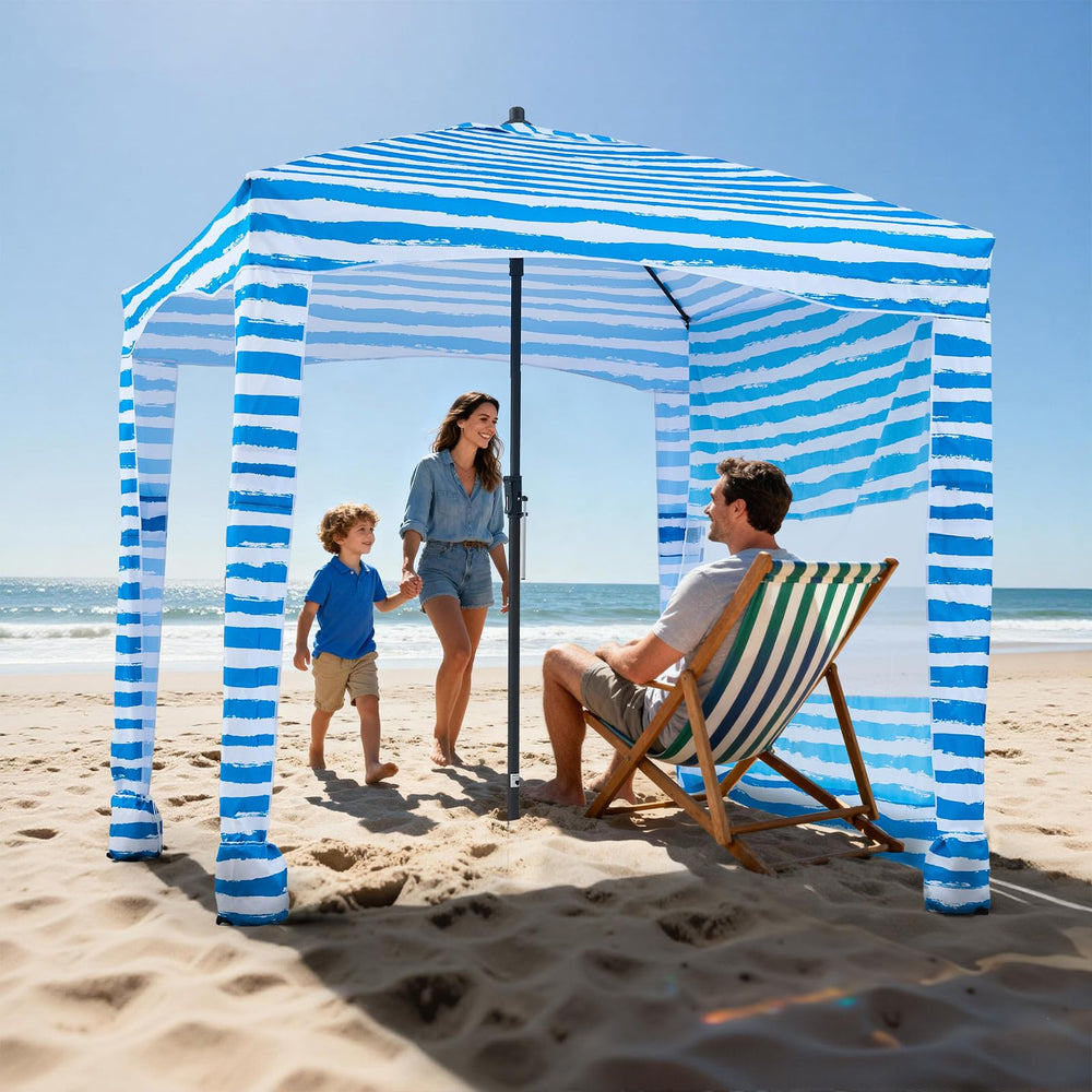 VEVOR Beach Cabana 6x6 ft shading two people with convenient storage pockets.