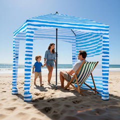 VEVOR Beach Cabana 6x6 ft shading two people with convenient storage pockets.