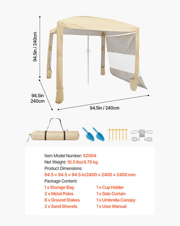 VEVOR Beach Cabana easy setup demonstrates quick assembly for solo users.