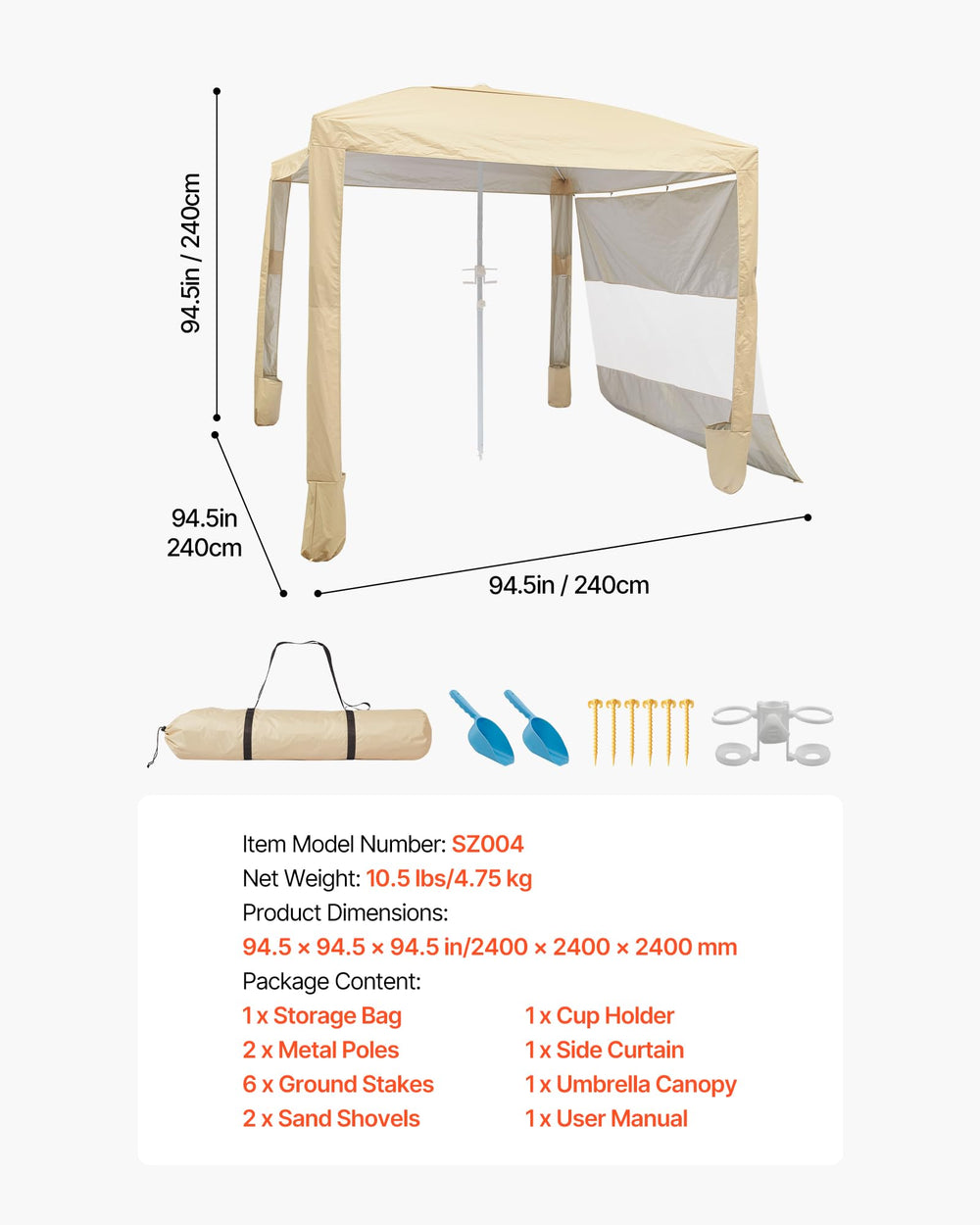 VEVOR Beach Cabana easy setup demonstrates quick assembly for solo users.