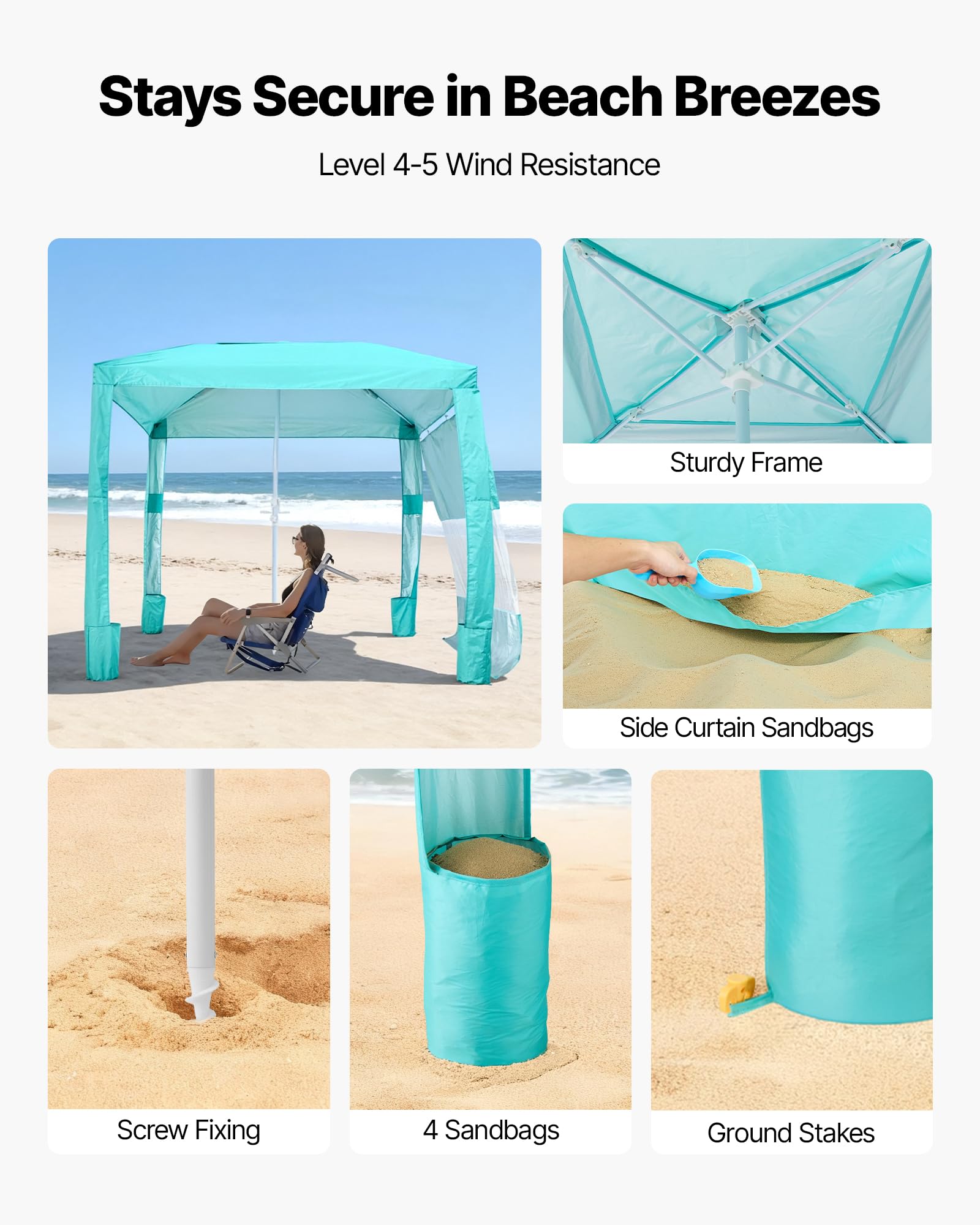 VEVOR Beach Cabana height adjustment widens standing space.