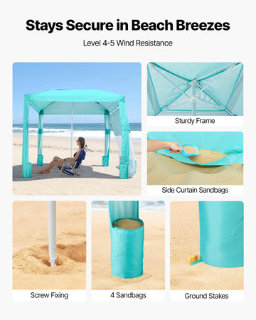 VEVOR Beach Cabana height adjustment widens standing space.