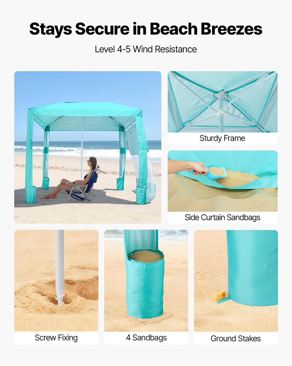 VEVOR Beach Cabana height adjustment widens standing space.