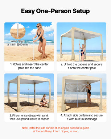 VEVOR Beach Cabana adjustable height enables easy standing and wide view.