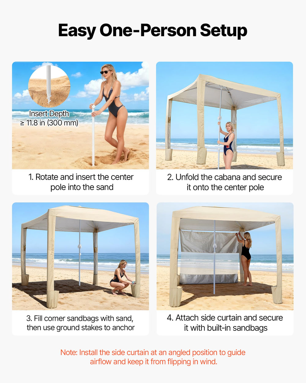 VEVOR Beach Cabana adjustable height enables easy standing and wide view.