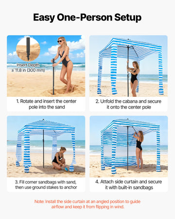 VEVOR Beach Cabana quick setup enables stress-free family beach moments.