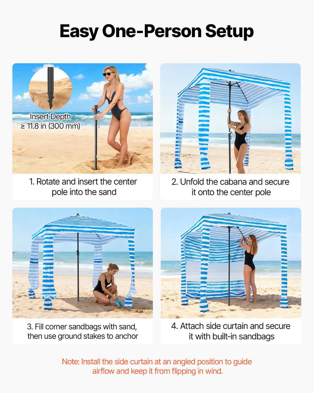VEVOR Beach Cabana quick setup enables stress-free family beach moments.