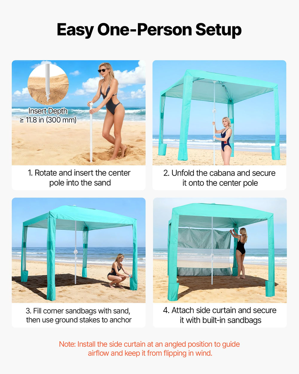 VEVOR Beach Cabana sand pockets anchor securely on sand.