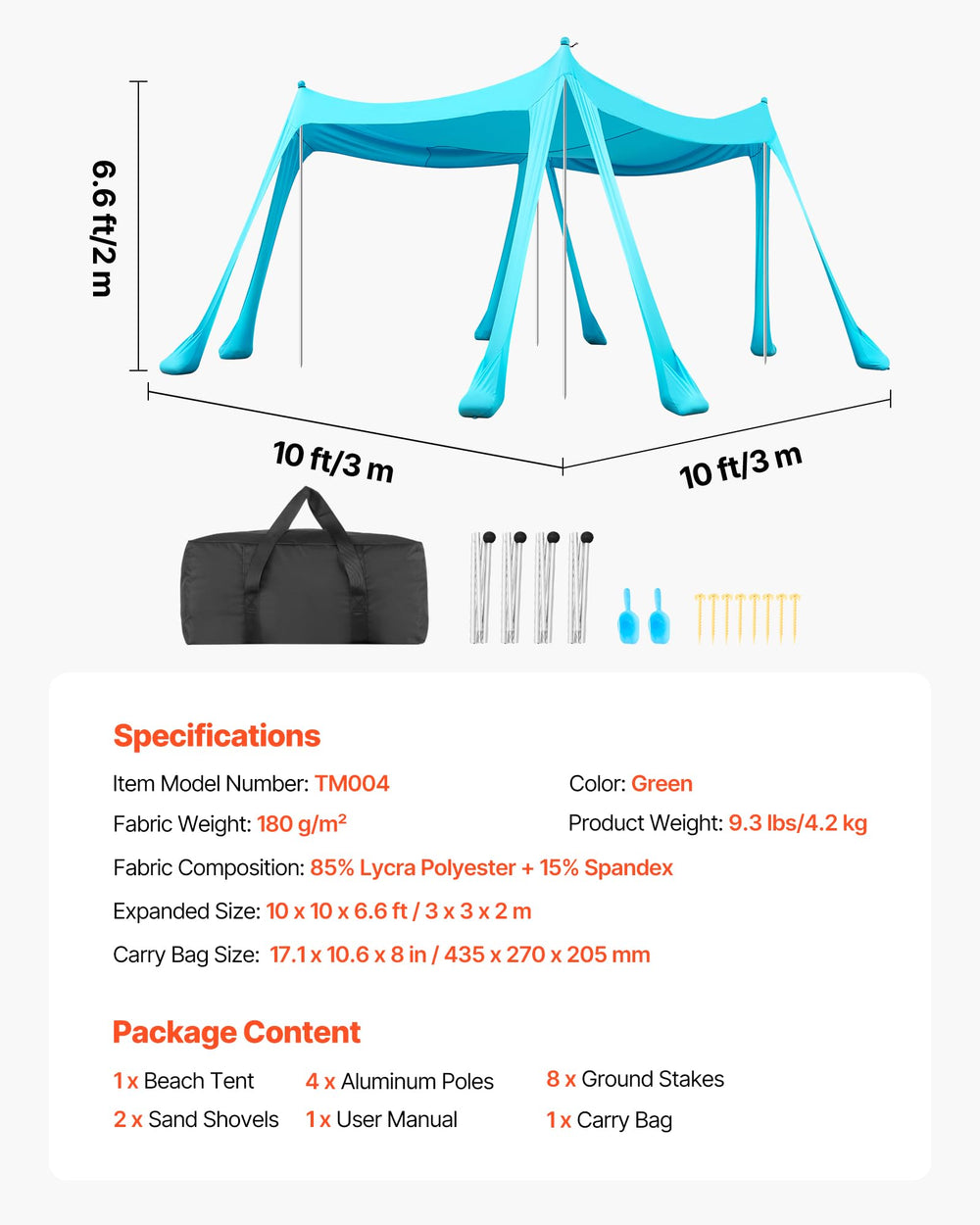 VEVOR Thick aluminum poles provide sturdy support