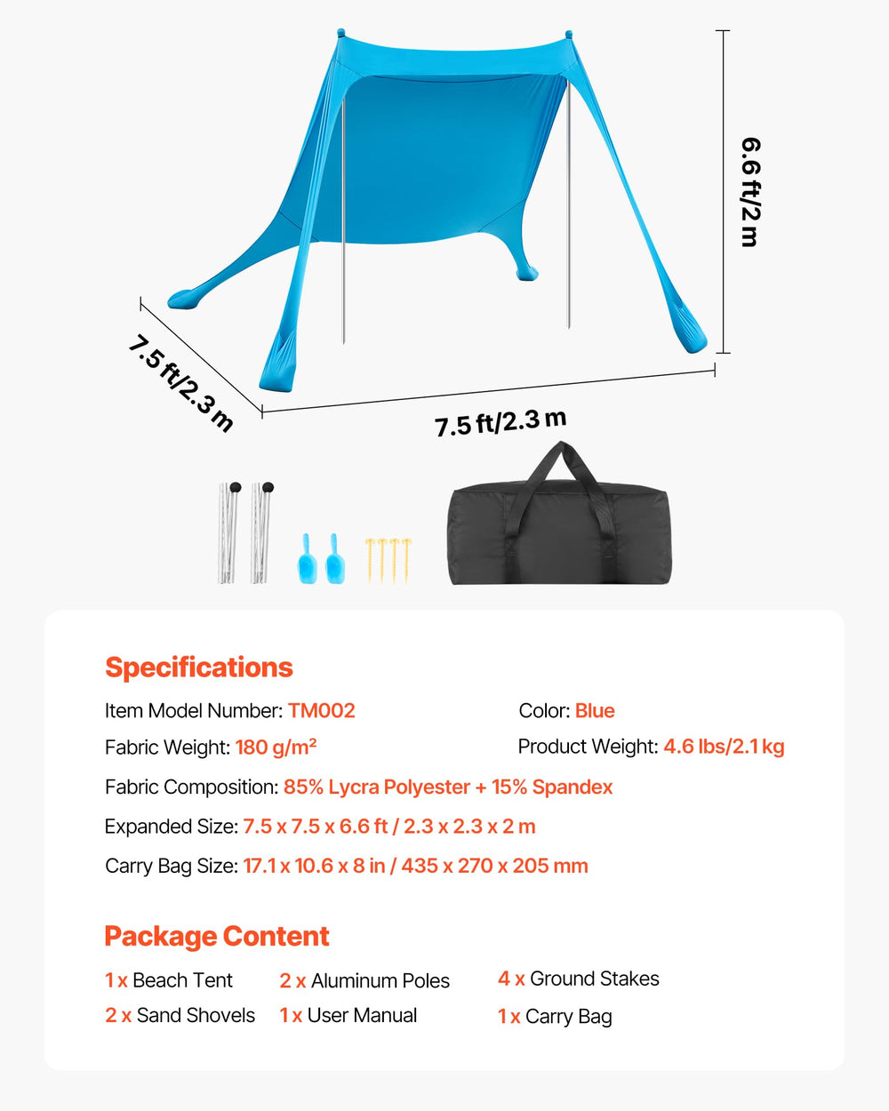 VEVOR beach tent elastic top cords secure the frame.