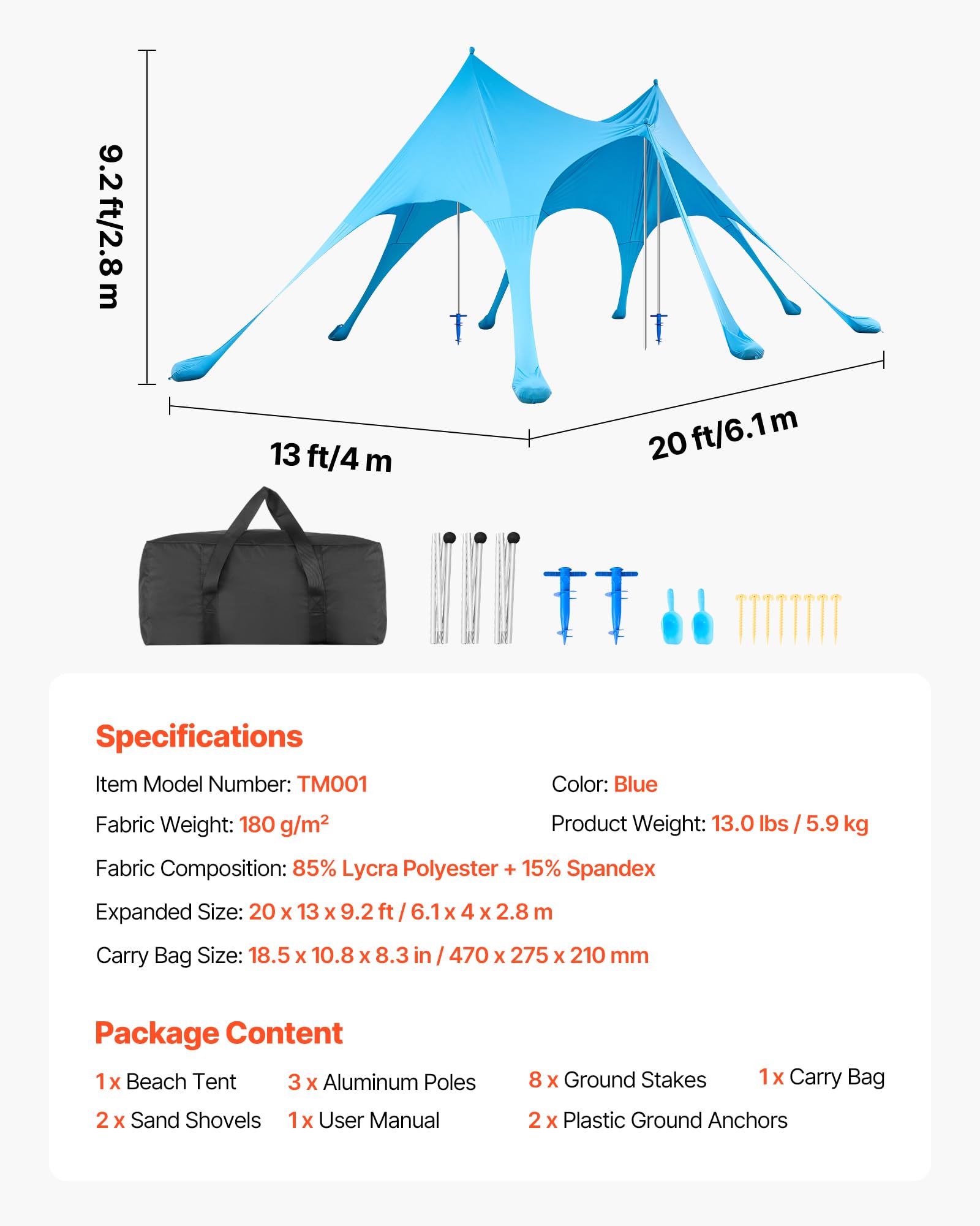 VEVOR Beach Tent easy pop-up mechanism for fast shade on the go