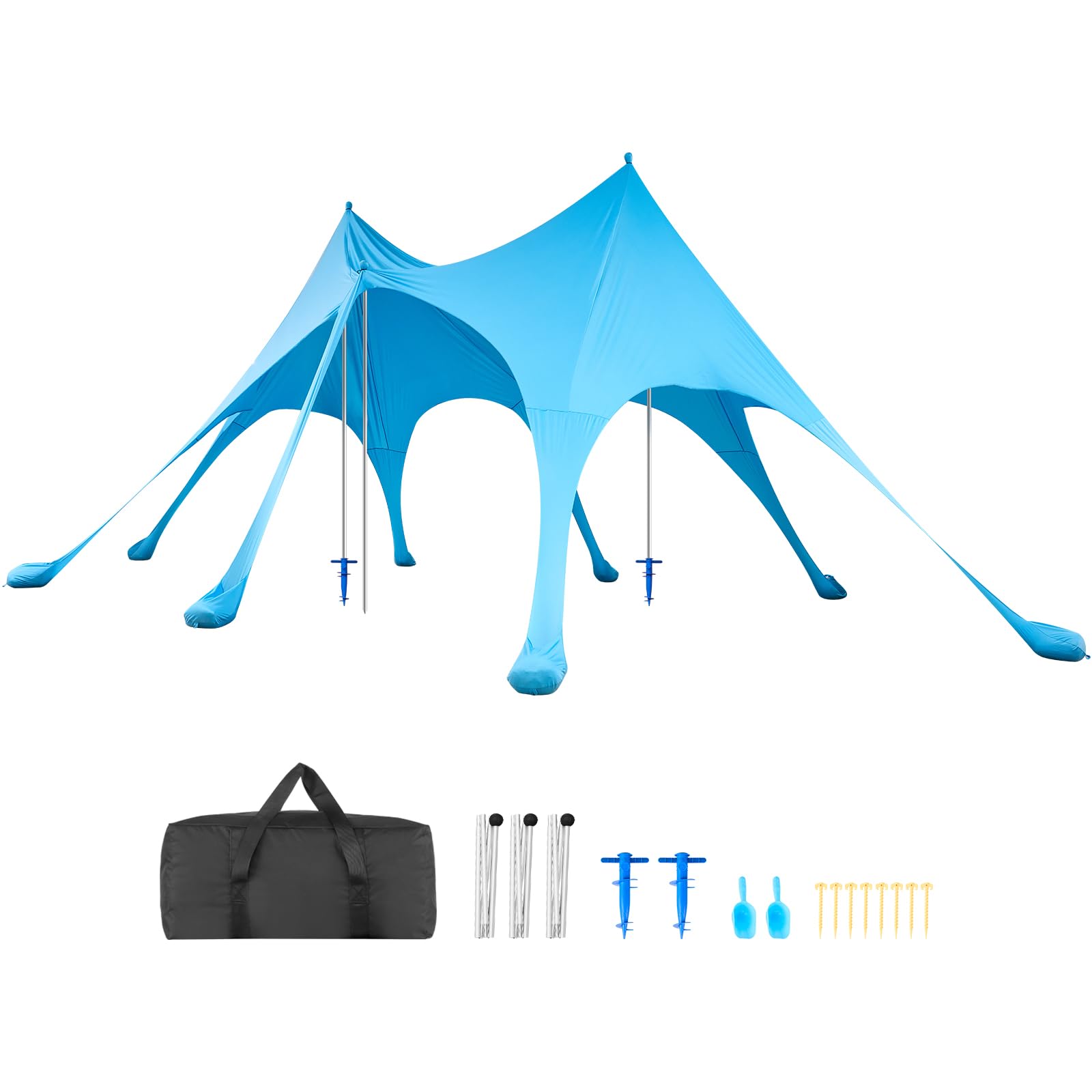VEVOR Beach Tent includes sand shovels and accessories for setup