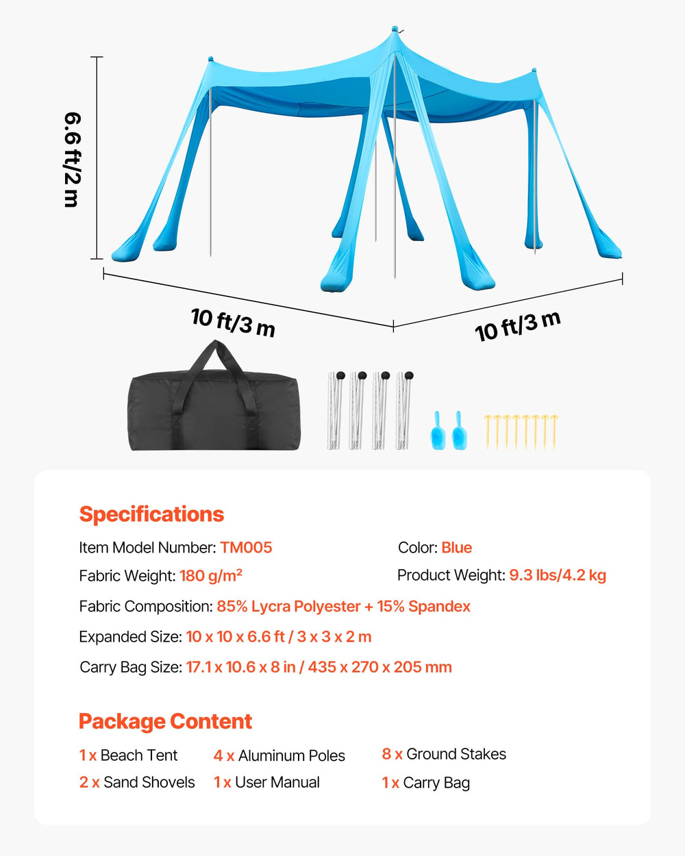 VEVOR Beach Tent Sun Shelter packs compactly for easy transport and setup