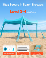 VEVOR Beach Tent wind stability with sandbags on the beach
