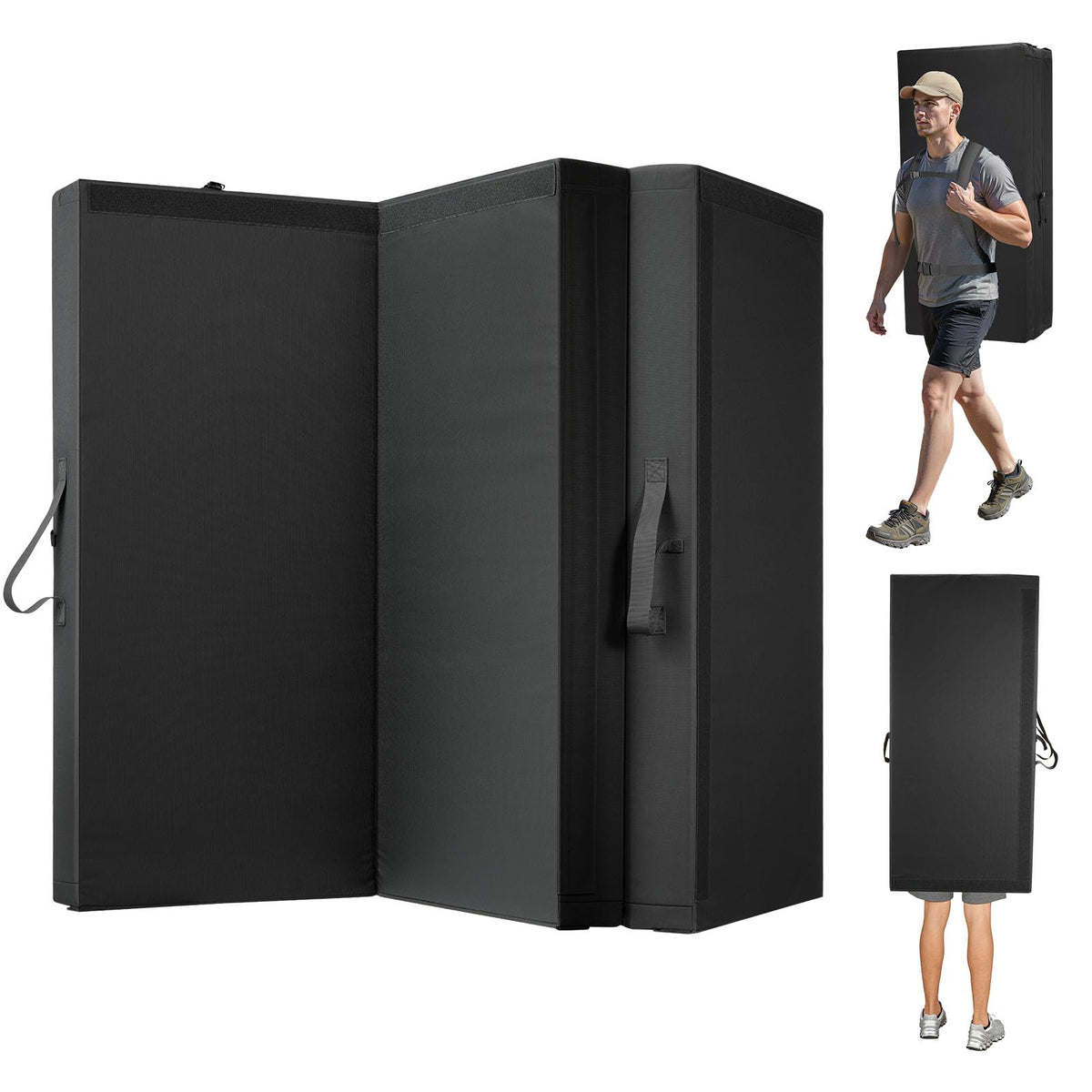 VEVOR bouldering crash pad folded with backpack straps for easy carrying on hikes
