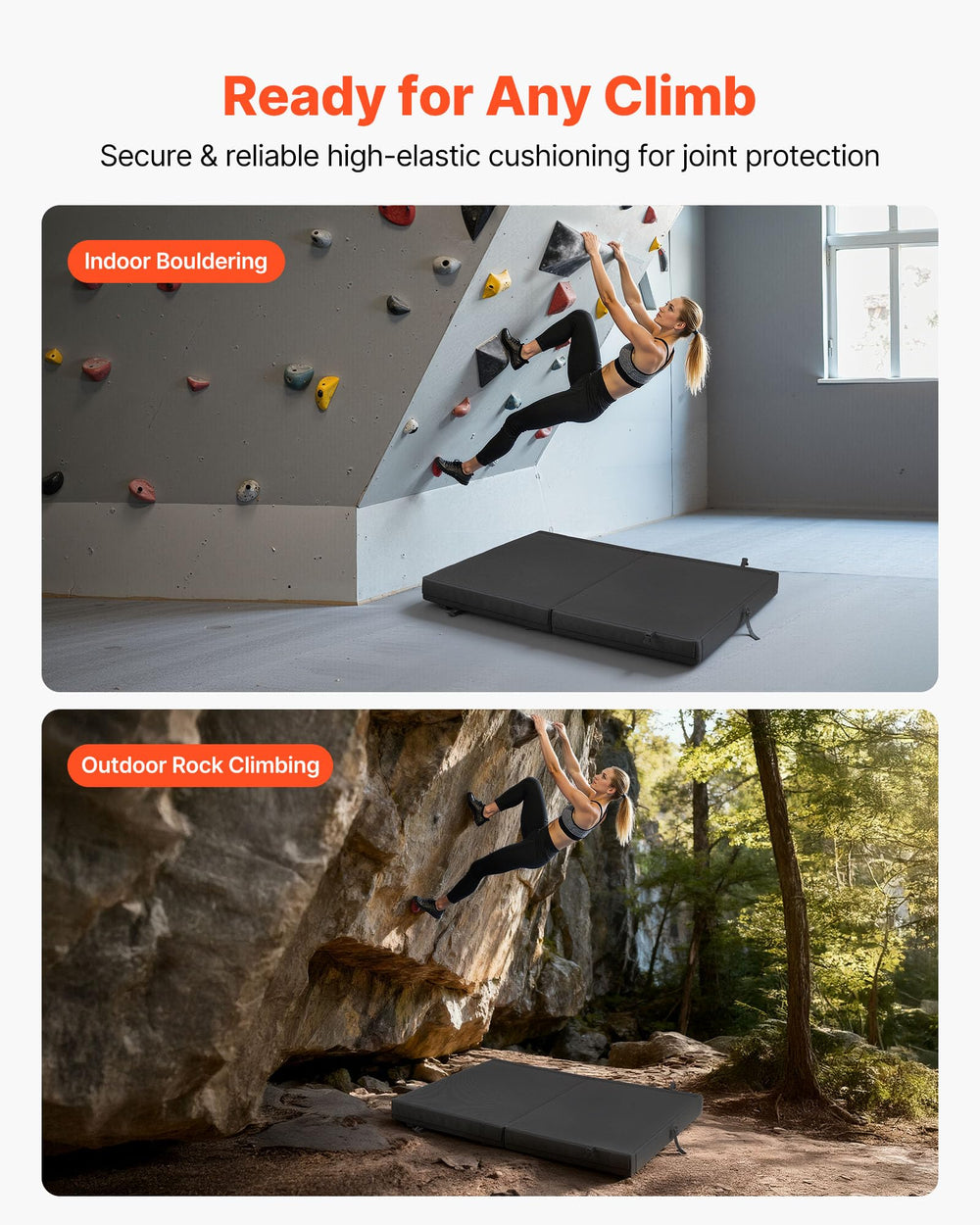 VEVOR crash pad opened for indoor bouldering sessions