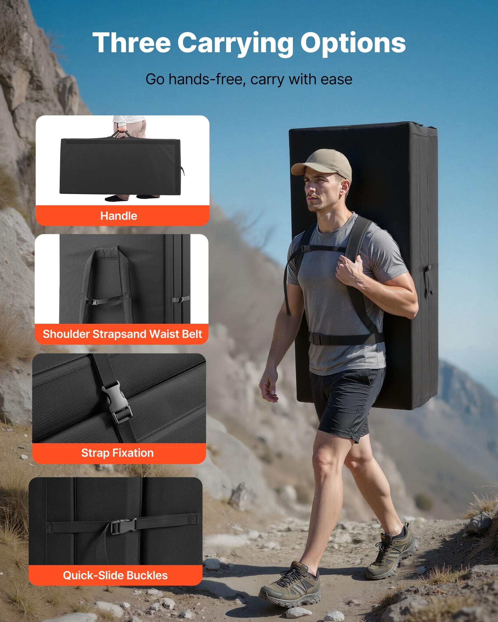 VEVOR bouldering crash pad waist belt and backpack straps for flexible carrying