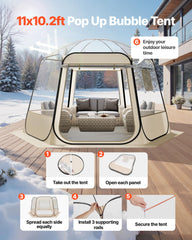 VEVOR bubble tent interior is spacious, fitting 8–10 people comfortably.
