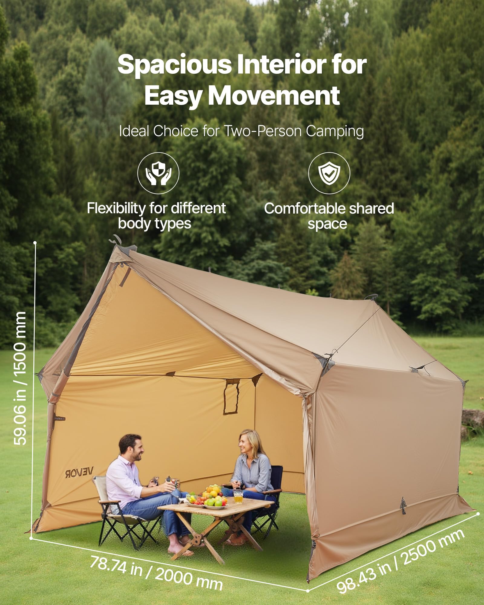 VEVOR hot tent stove jack area enables on site cooking and warmth