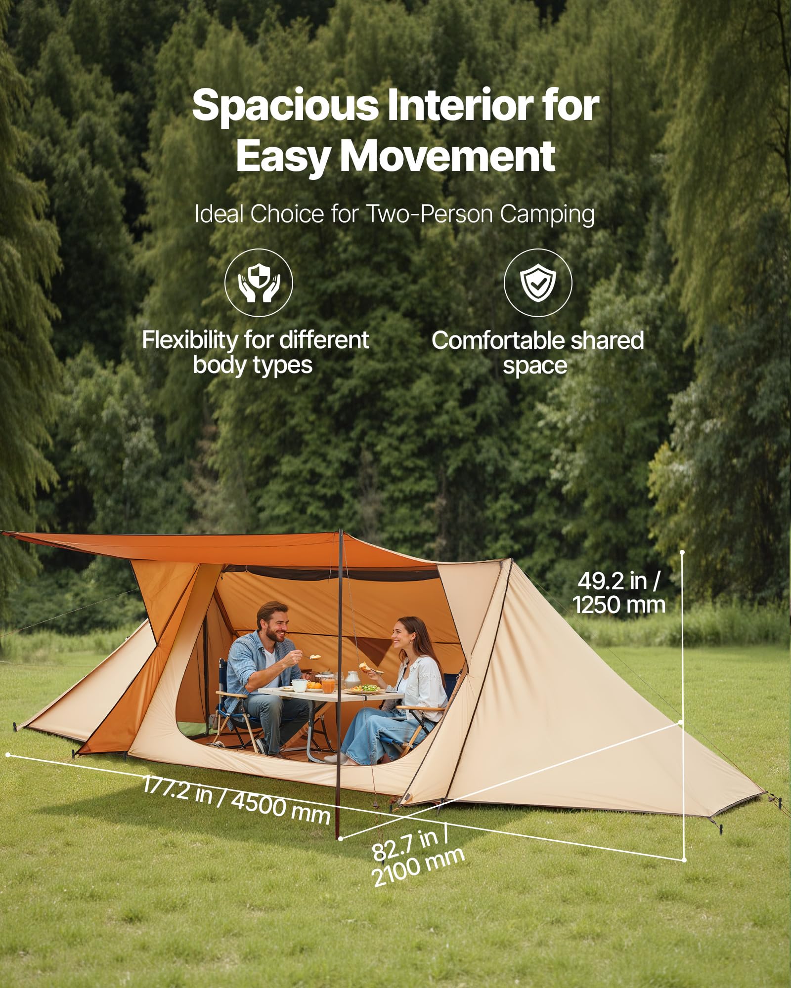VEVOR Camping Hot Tent stove jack area enables warmth for cold nights on trips.