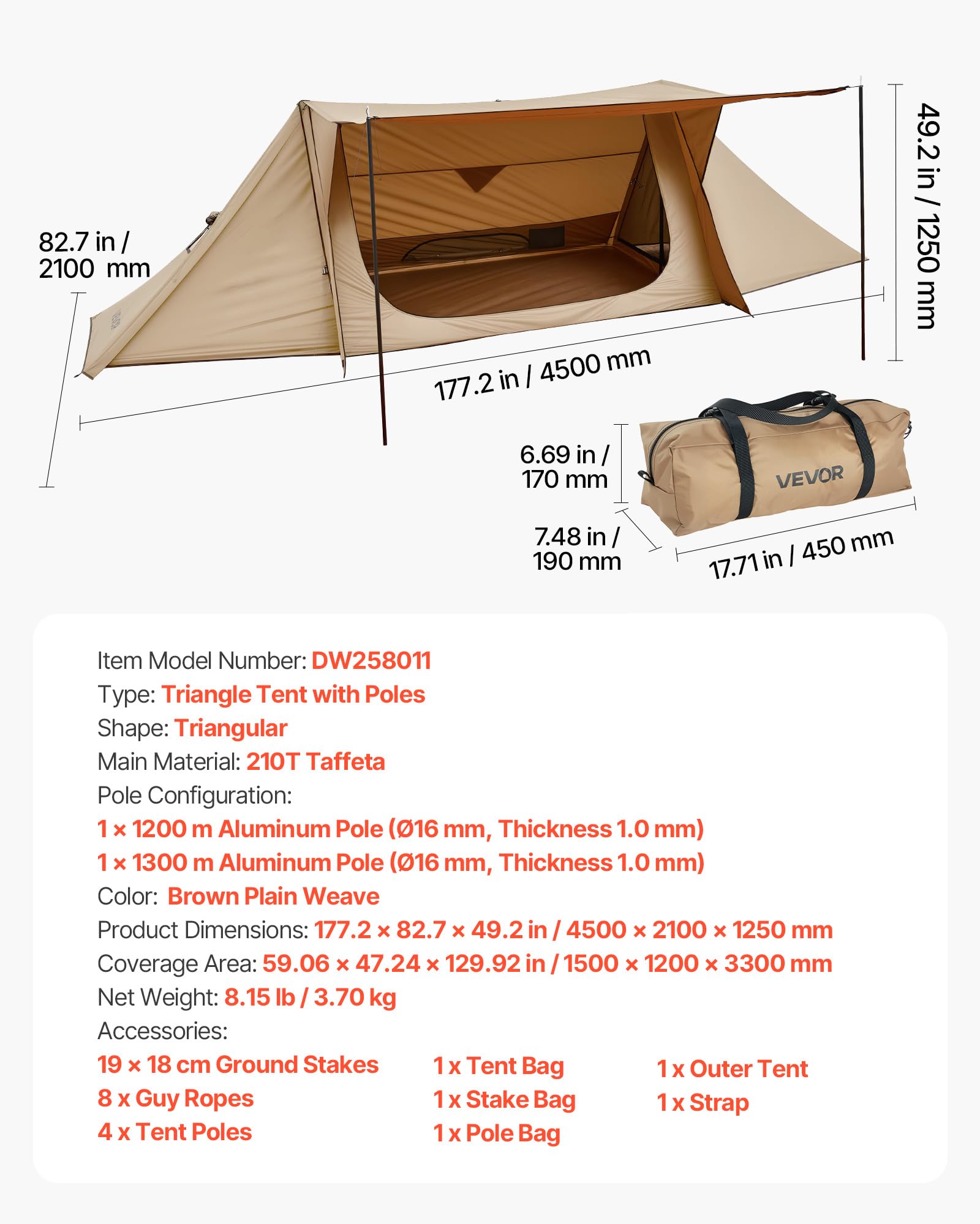 VEVOR Camping Hot Tent waterproof shell conveys all-season protection.