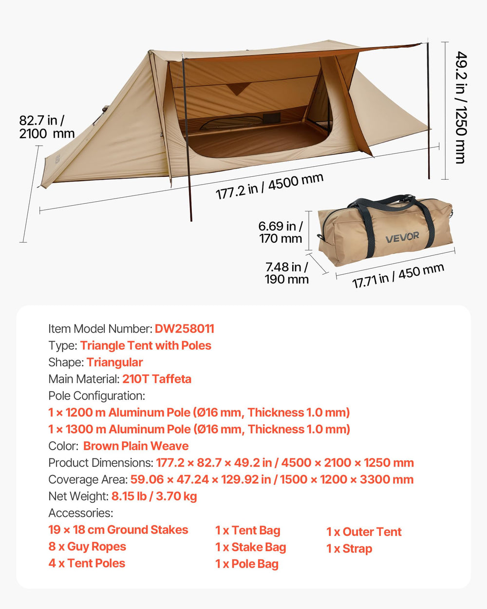 VEVOR Camping Hot Tent waterproof shell conveys all-season protection.