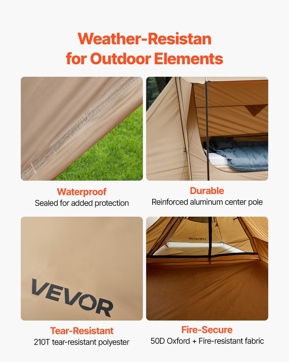 VEVOR Camping Hot Tent zippered ventilation port aids condensation control.