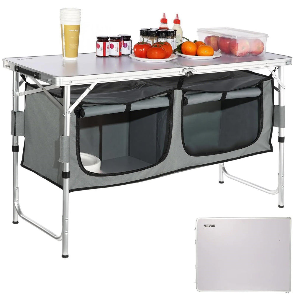 VEVOR Camping Kitchen Station with aluminum tabletop for durable outdoor cooking.