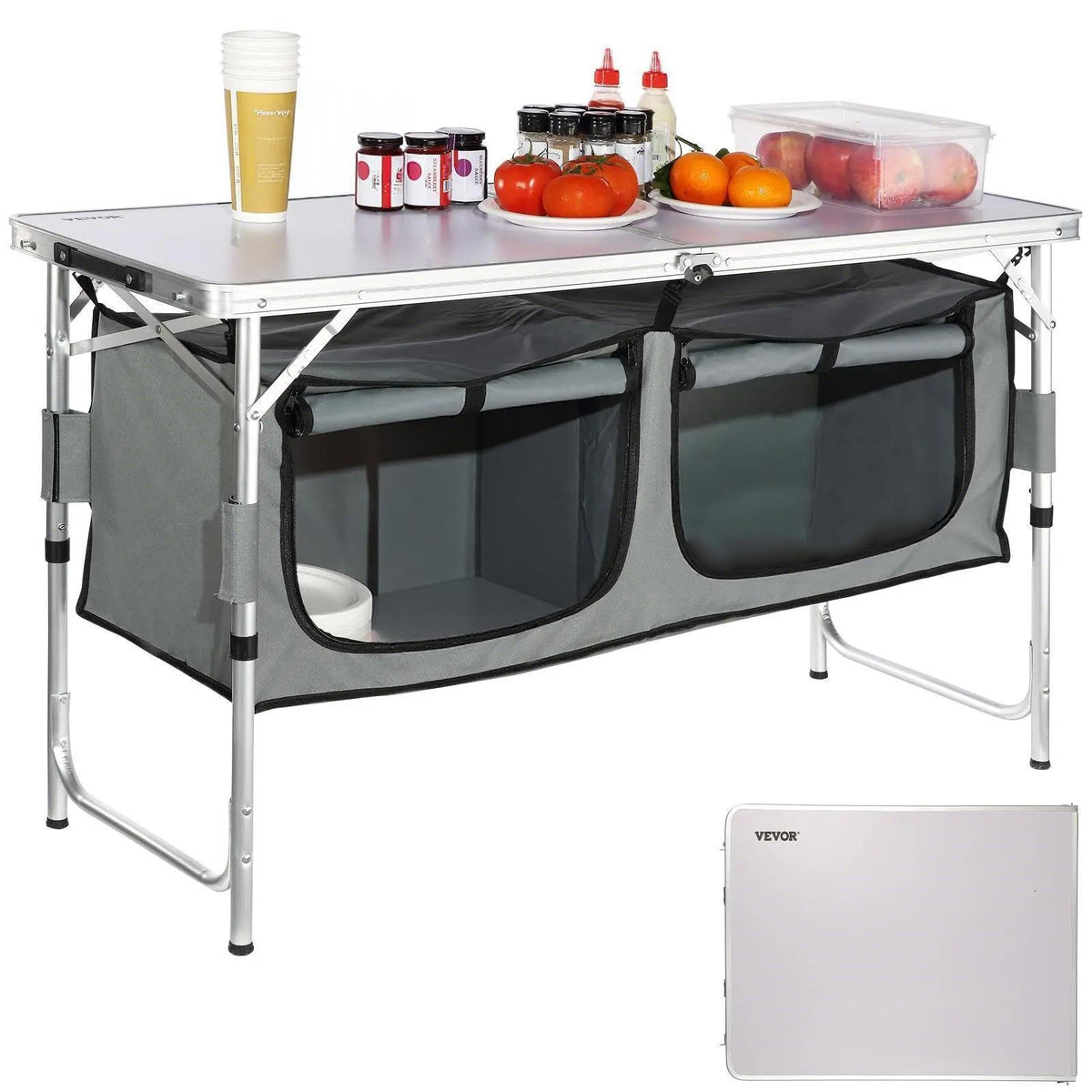 VEVOR Camping Kitchen Station with aluminum tabletop for durable outdoor cooking.