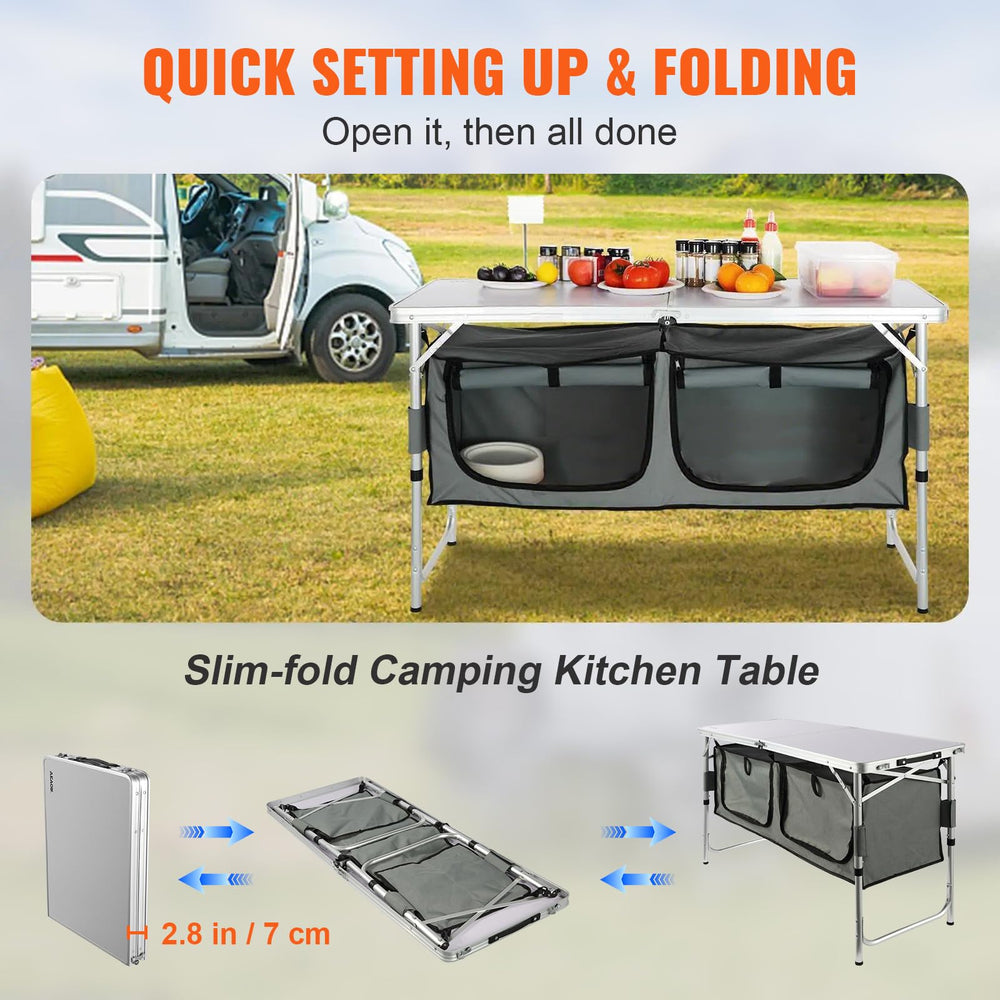 VEVOR Camping Kitchen Station cupholders to prevent spills during meals.