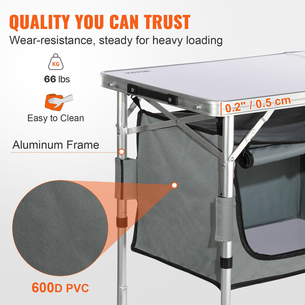 VEVOR Camping Kitchen Station quick setup unfolds in under a minute.