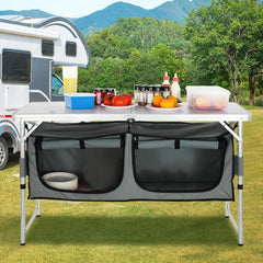 VEVOR Camping Kitchen Station showing zippered storage for organized gear.