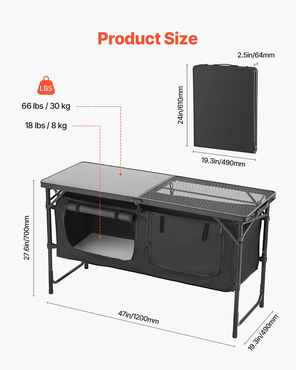 VEVOR camping kitchen table with aluminum-countertop for durable outdoor use.