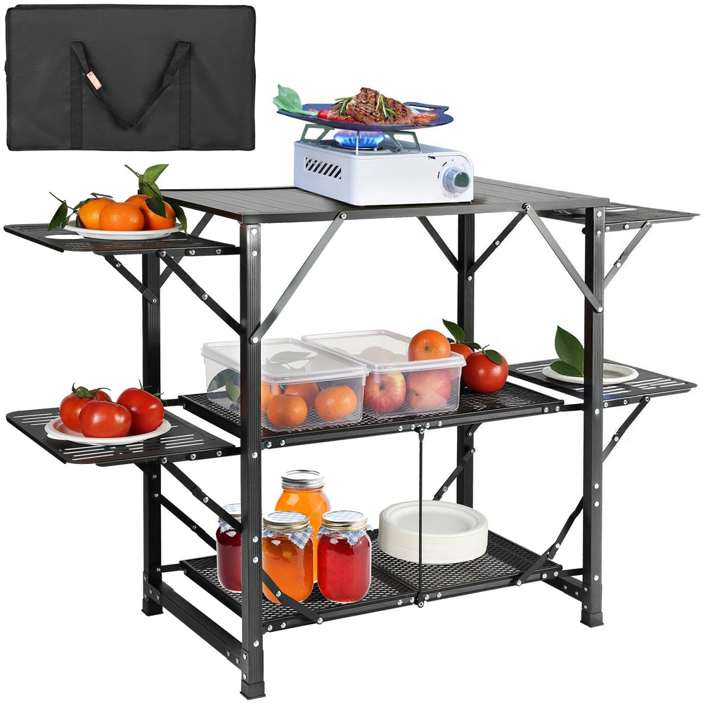 VEVOR camping kitchen table with aluminum top and sturdy frame for outdoor cooking.