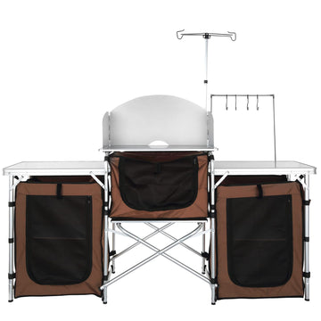 VEVOR camping kitchen table at backyard BBQ setup for outdoor meals.