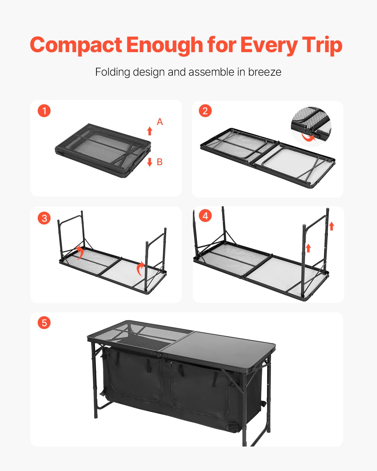 VEVOR camping kitchen table with carry-handle for easy transport.