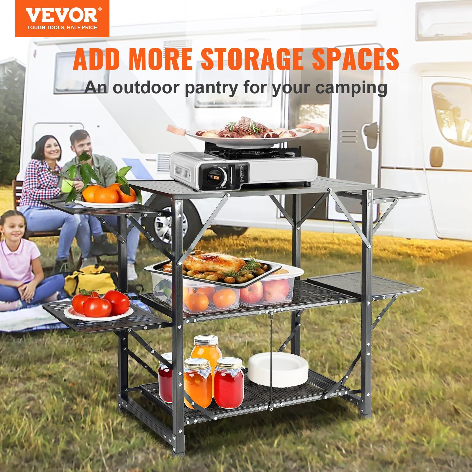 VEVOR table features cupholders to prevent spills during meals.